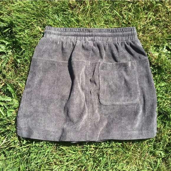 Wishlist Corduroy Mini Charcoal Skirt Pockets Elastic Drawstring Waist Size S - Picture 4 of 4